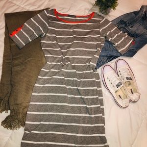 Loveappella 3-Quarter Sleeve Striped Dress